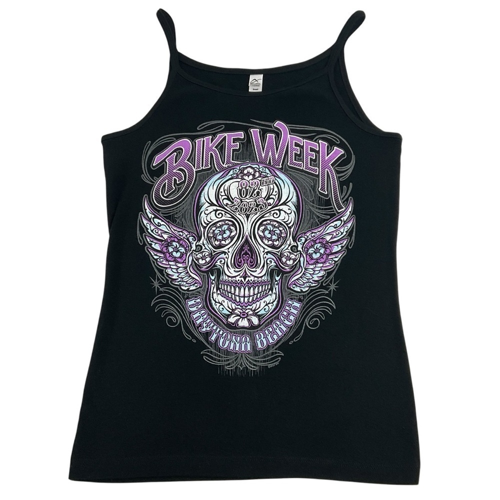 Bike Week 82nd 2023 Daytona Beach Skull Floral Wings Tank Top size Small